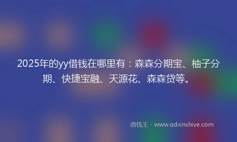 2025年的yy借钱在哪里有：森森分期宝、柚子分期、快捷宝融、天源花、森森贷等。