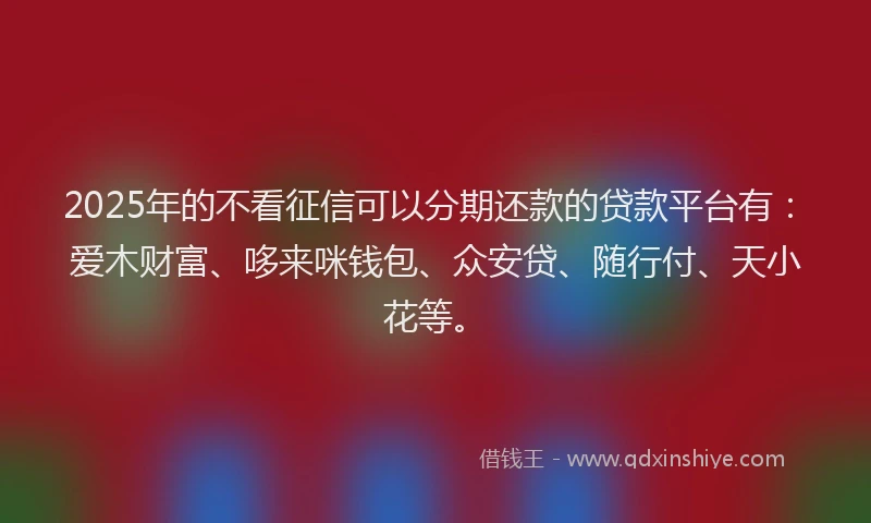 2025年的不看征信可以分期还款的贷款平台有：爱木财富、哆来咪钱包、众安贷、随行付、天小花等。