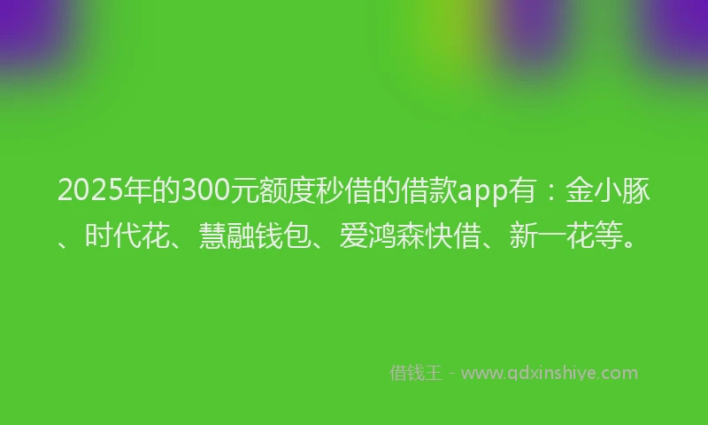 2025年的300元额度秒借的借款app有：金小豚、时代花、慧融钱包、爱鸿森快借、新一花等。