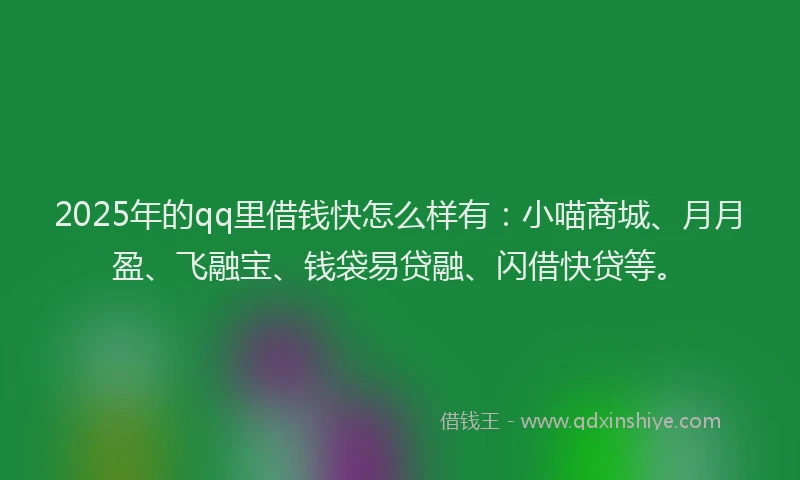 2025年的qq里借钱快怎么样有：小喵商城、月月盈、飞融宝、钱袋易贷融、闪借快贷等。