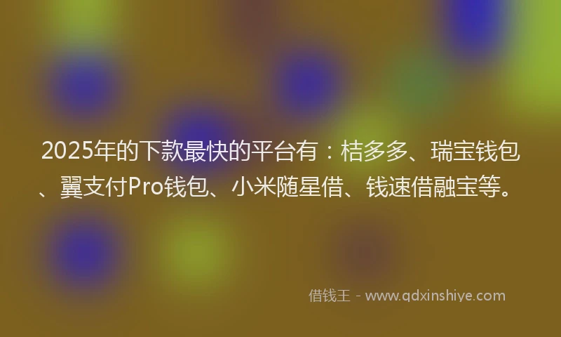 2025年的下款最快的平台有：桔多多、瑞宝钱包、翼支付Pro钱包、小米随星借、钱速借融宝等。