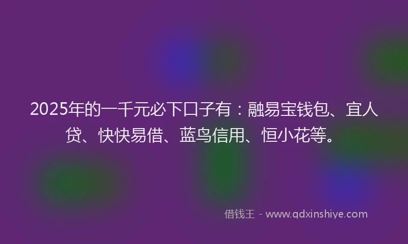 2025年的一千元必下口子有：融易宝钱包、宜人贷、快快易借、蓝鸟信用、恒小花等。