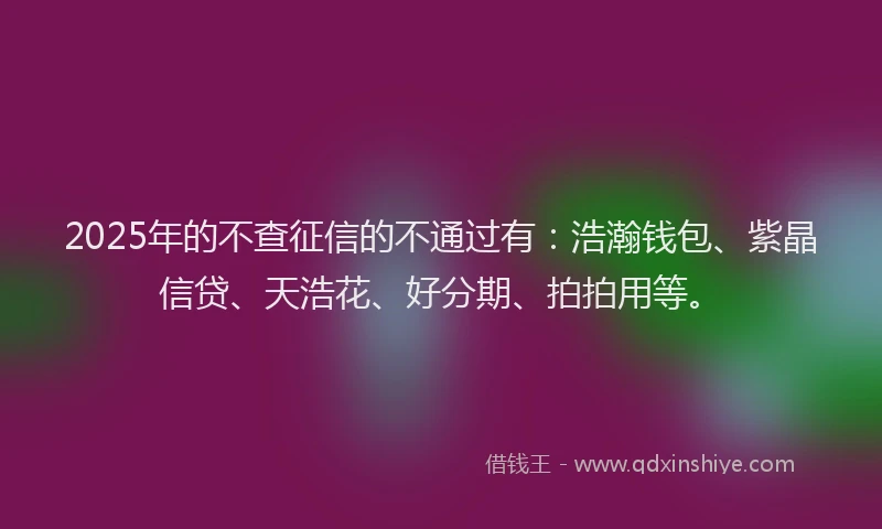 2025年的不查征信的不通过有：浩瀚钱包、紫晶信贷、天浩花、好分期、拍拍用等。