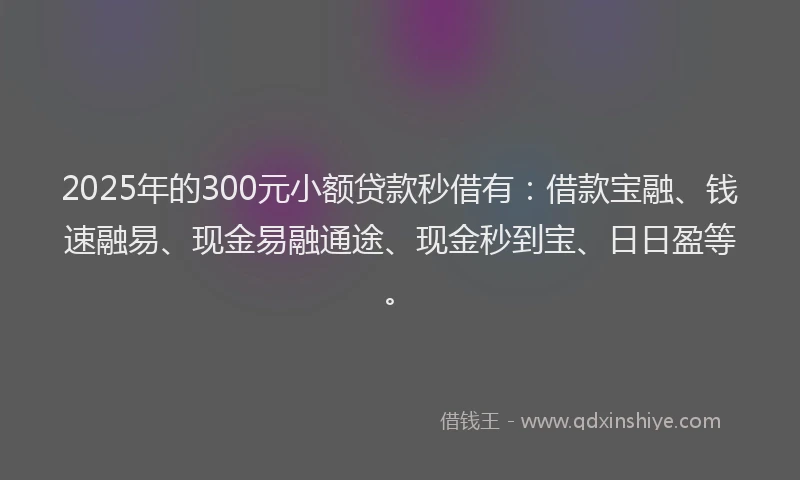 2025年的300元小额贷款秒借有：借款宝融、钱速融易、现金易融通途、现金秒到宝、日日盈等。
