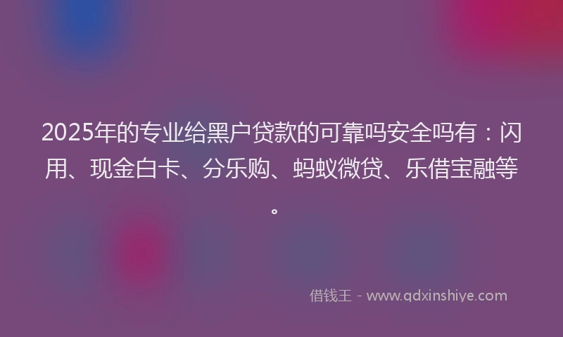 2025年的专业给黑户贷款的可靠吗安全吗有：闪用、现金白卡、分乐购、蚂蚁微贷、乐借宝融等。