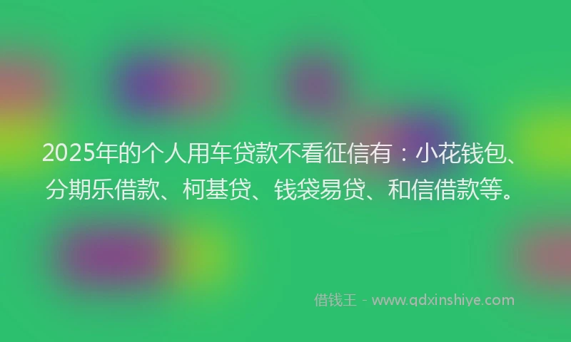 2025年的个人用车贷款不看征信有：小花钱包、分期乐借款、柯基贷、钱袋易贷、和信借款等。