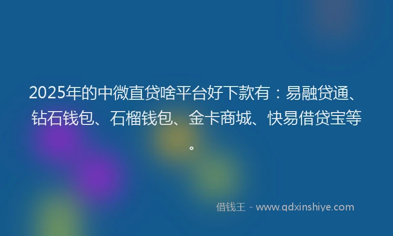 2025年的中微直贷啥平台好下款有：易融贷通、钻石钱包、石榴钱包、金卡商城、快易借贷宝等。