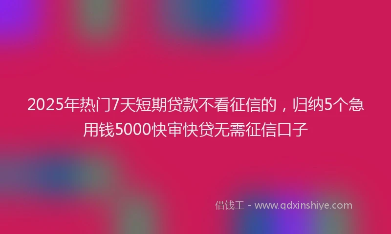 2025年热门7天短期贷款不看征信的，归纳5个急用钱5000快审快贷无需征信口子