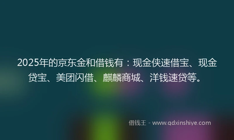 2025年的京东金和借钱有：现金侠速借宝、现金贷宝、美团闪借、麒麟商城、洋钱速贷等。