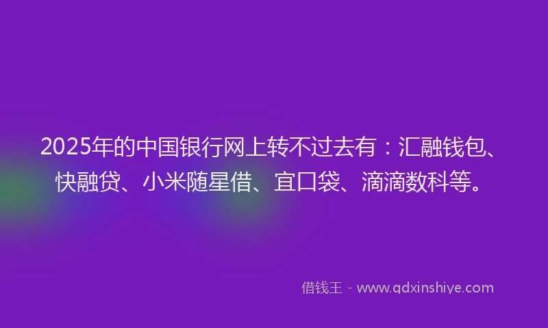 2025年的中国银行网上转不过去有：汇融钱包、快融贷、小米随星借、宜口袋、滴滴数科等。