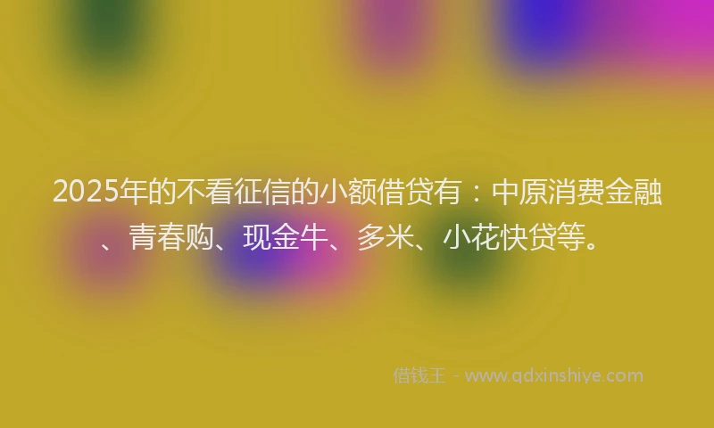 2025年的不看征信的小额借贷有：中原消费金融、青春购、现金牛、多米、小花快贷等。