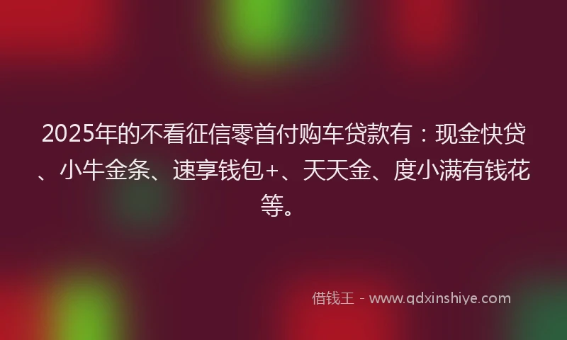 2025年的不看征信零首付购车贷款有：现金快贷、小牛金条、速享钱包+、天天金、度小满有钱花等。