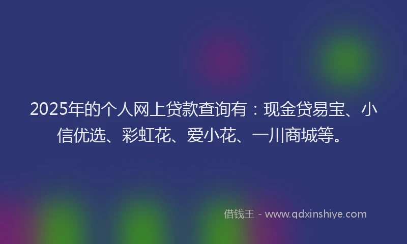2025年的个人网上贷款查询有：现金贷易宝、小信优选、彩虹花、爱小花、一川商城等。