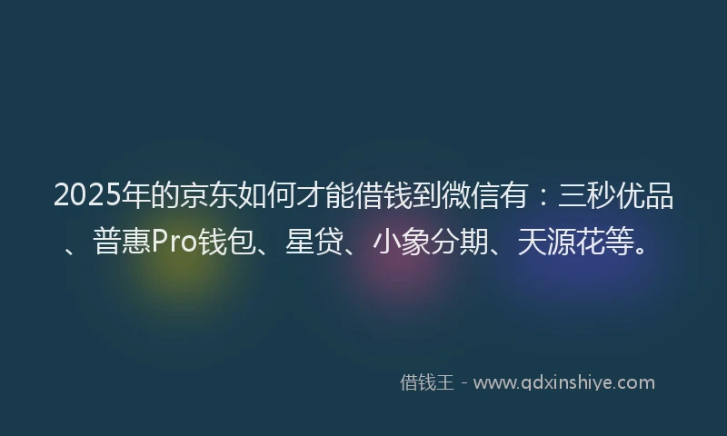 2025年的京东如何才能借钱到微信有：三秒优品、普惠Pro钱包、星贷、小象分期、天源花等。
