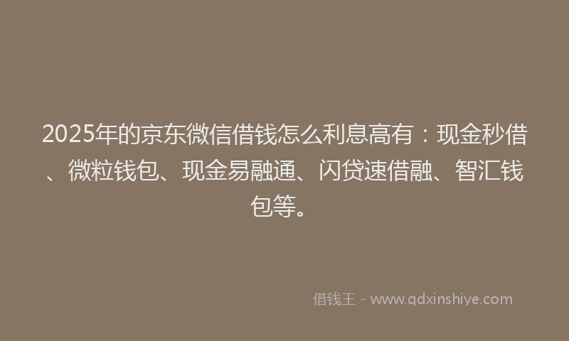 2025年的京东微信借钱怎么利息高有：现金秒借、微粒钱包、现金易融通、闪贷速借融、智汇钱包等。