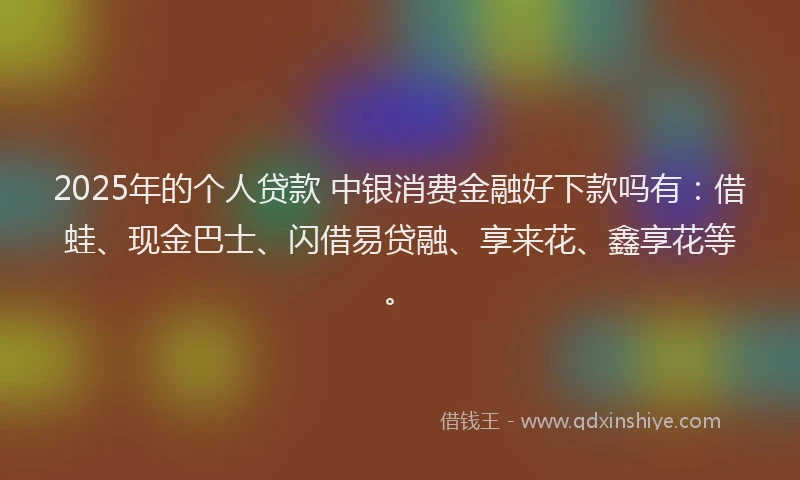 2025年的个人贷款 中银消费金融好下款吗有：借蛙、现金巴士、闪借易贷融、享来花、鑫享花等。