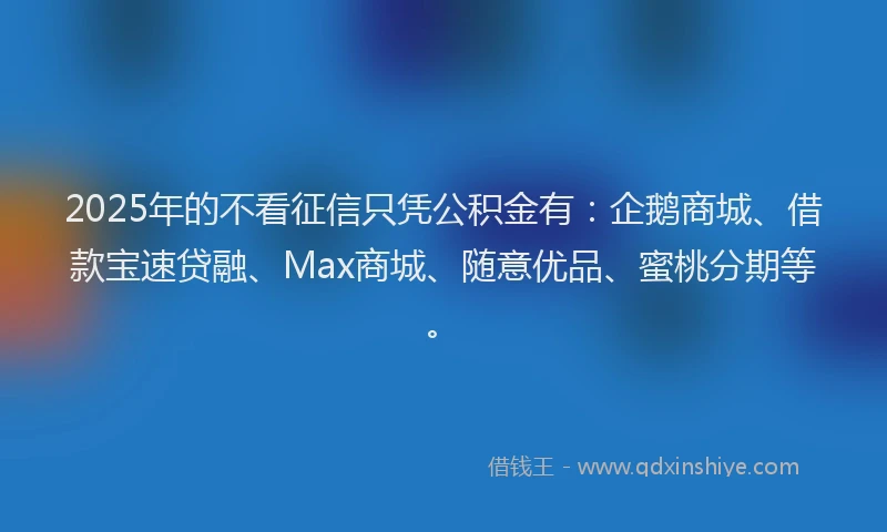 2025年的不看征信只凭公积金有：企鹅商城、借款宝速贷融、Max商城、随意优品、蜜桃分期等。