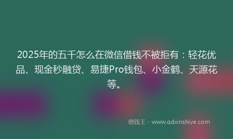 2025年的五千怎么在微信借钱不被拒有：轻花优品、现金秒融贷、易捷Pro钱包、小金鹤、天源花等。