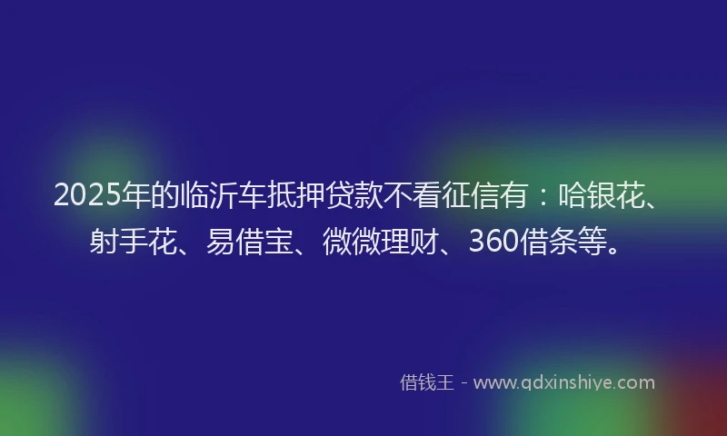 2025年的临沂车抵押贷款不看征信有：哈银花、射手花、易借宝、微微理财、360借条等。