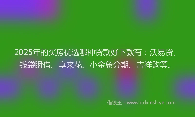 2025年的买房优选哪种贷款好下款有：沃易贷、钱袋瞬借、享来花、小金象分期、吉祥购等。