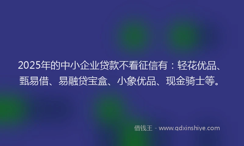 2025年的中小企业贷款不看征信有：轻花优品、甄易借、易融贷宝盒、小象优品、现金骑士等。