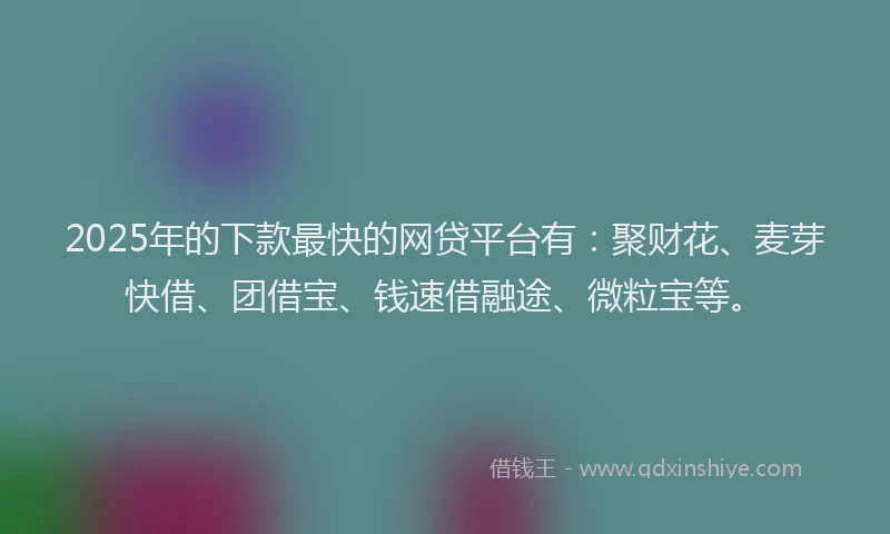 2025年的下款最快的网贷平台有：聚财花、麦芽快借、团借宝、钱速借融途、微粒宝等。