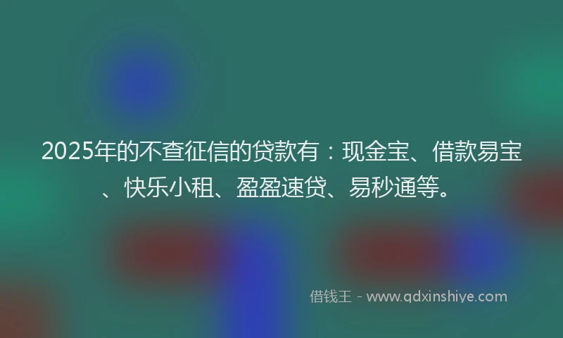 2025年的不查征信的贷款有：现金宝、借款易宝、快乐小租、盈盈速贷、易秒通等。