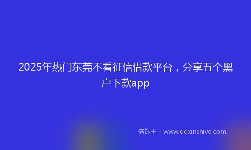 2025年热门东莞不看征信借款平台，分享五个黑户下款app