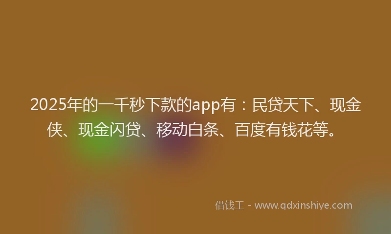 2025年的一千秒下款的app有：民贷天下、现金侠、现金闪贷、移动白条、百度有钱花等。