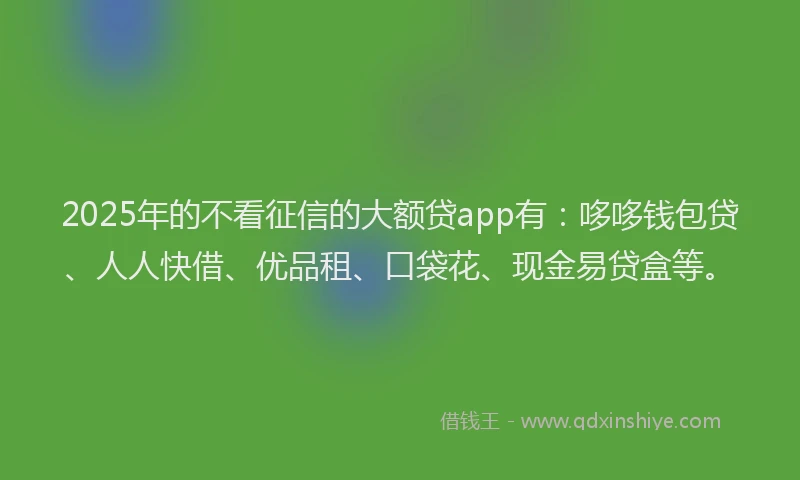 2025年的不看征信的大额贷app有：哆哆钱包贷、人人快借、优品租、口袋花、现金易贷盒等。