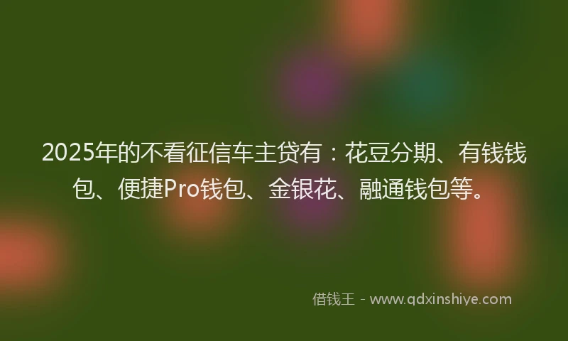 2025年的不看征信车主贷有：花豆分期、有钱钱包、便捷Pro钱包、金银花、融通钱包等。