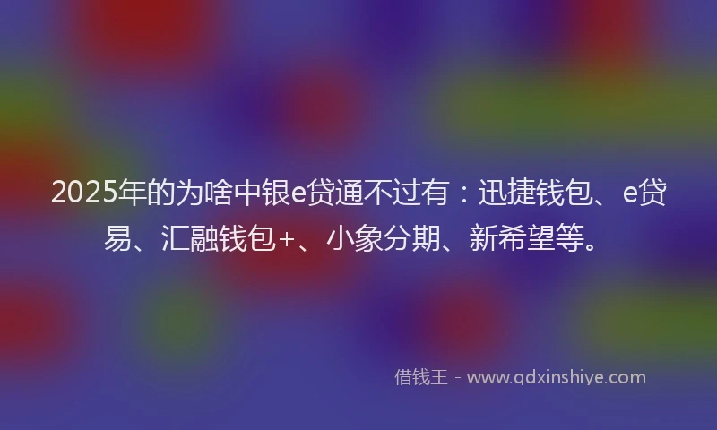 2025年的为啥中银e贷通不过有：迅捷钱包、e贷易、汇融钱包+、小象分期、新希望等。