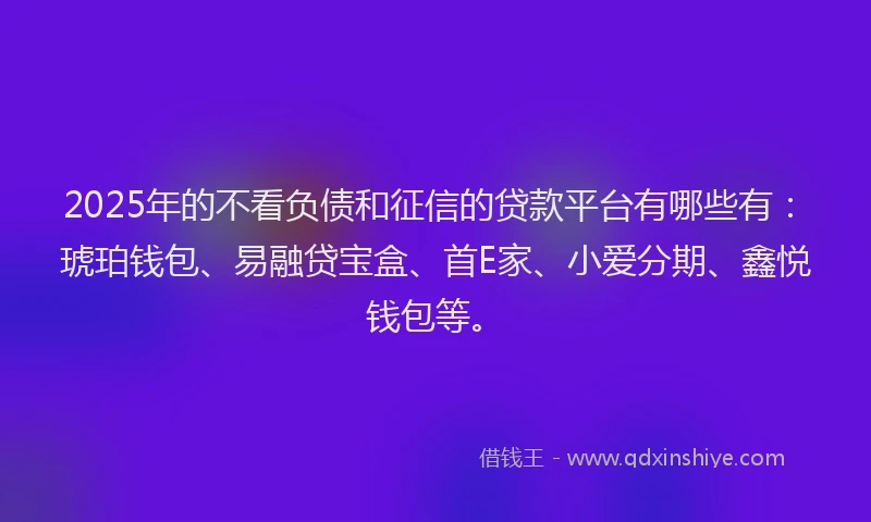 2025年的不看负债和征信的贷款平台有哪些有：琥珀钱包、易融贷宝盒、首E家、小爱分期、鑫悦钱包等。