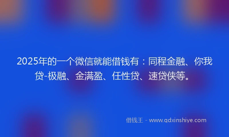 2025年的一个微信就能借钱有：同程金融、你我贷-极融、金满盈、任性贷、速贷侠等。