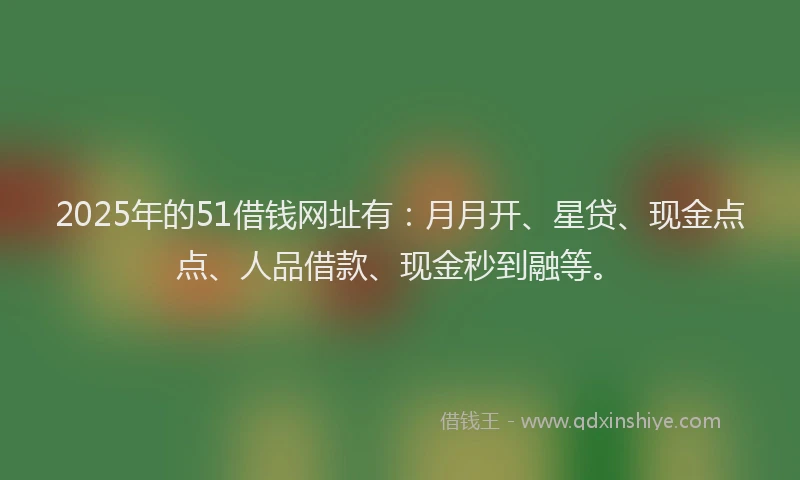 2025年的51借钱网址有：月月开、星贷、现金点点、人品借款、现金秒到融等。