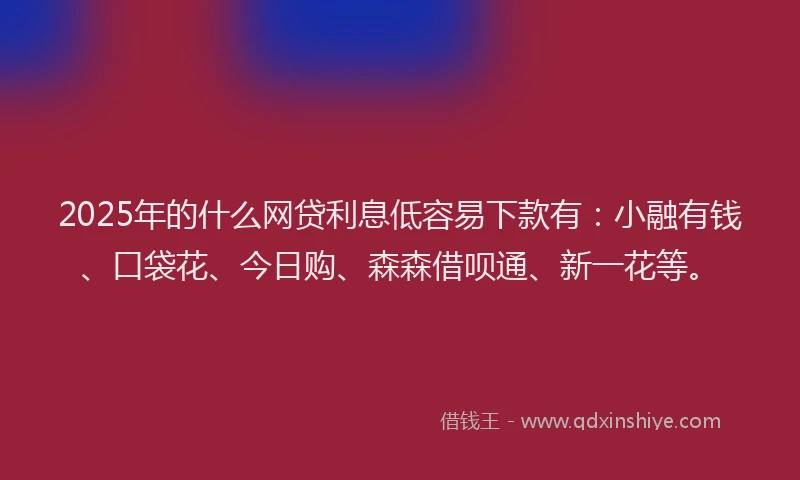 2025年的什么网贷利息低容易下款有：小融有钱、口袋花、今日购、森森借呗通、新一花等。