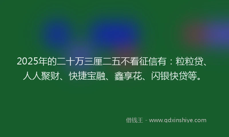 2025年的二十万三厘二五不看征信有：粒粒贷、人人聚财、快捷宝融、鑫享花、闪银快贷等。
