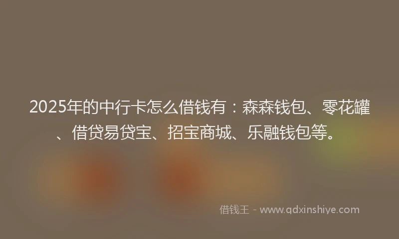 2025年的中行卡怎么借钱有：森森钱包、零花罐、借贷易贷宝、招宝商城、乐融钱包等。