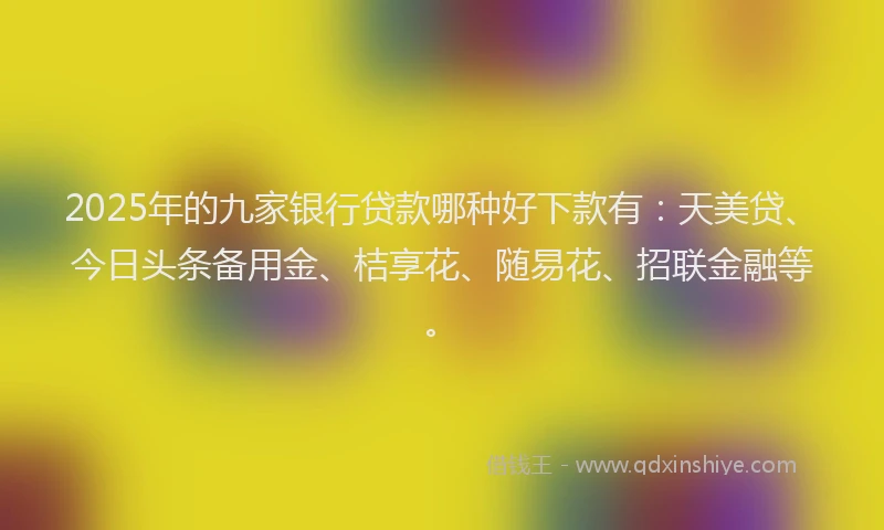 2025年的九家银行贷款哪种好下款有：天美贷、今日头条备用金、桔享花、随易花、招联金融等。