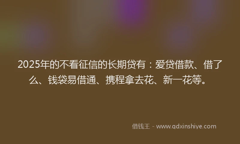 2025年的不看征信的长期贷有：爱贷借款、借了么、钱袋易借通、携程拿去花、新一花等。