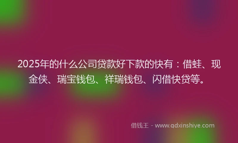 2025年的什么公司贷款好下款的快有：借蛙、现金侠、瑞宝钱包、祥瑞钱包、闪借快贷等。