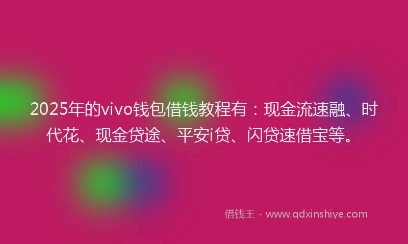 2025年的vivo钱包借钱教程有：现金流速融、时代花、现金贷途、平安i贷、闪贷速借宝等。