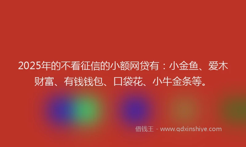 2025年的不看征信的小额网贷有：小金鱼、爱木财富、有钱钱包、口袋花、小牛金条等。