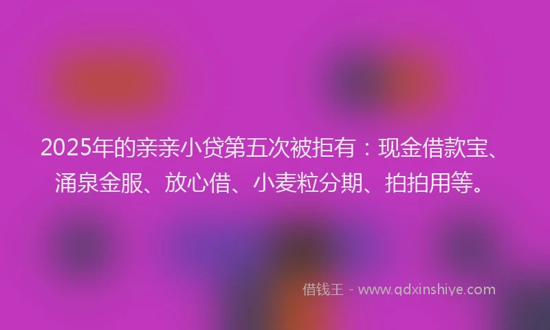 2025年的亲亲小贷第五次被拒有：现金借款宝、涌泉金服、放心借、小麦粒分期、拍拍用等。