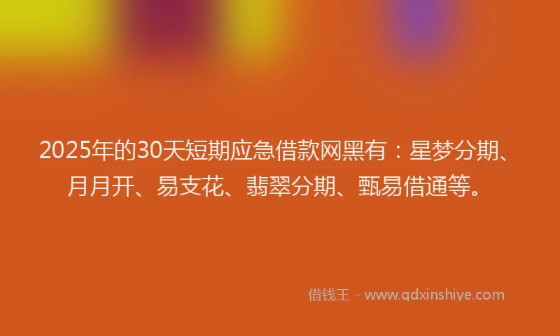2025年的30天短期应急借款网黑有：星梦分期、月月开、易支花、翡翠分期、甄易借通等。