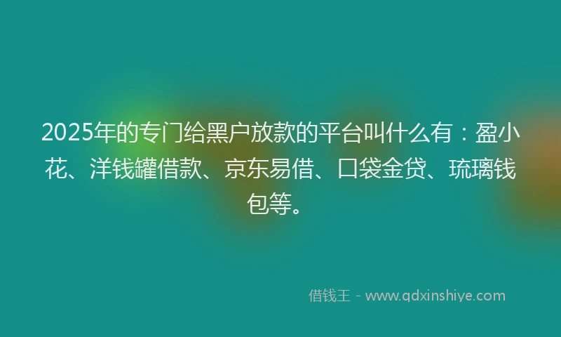 2025年的专门给黑户放款的平台叫什么有：盈小花、洋钱罐借款、京东易借、口袋金贷、琉璃钱包等。