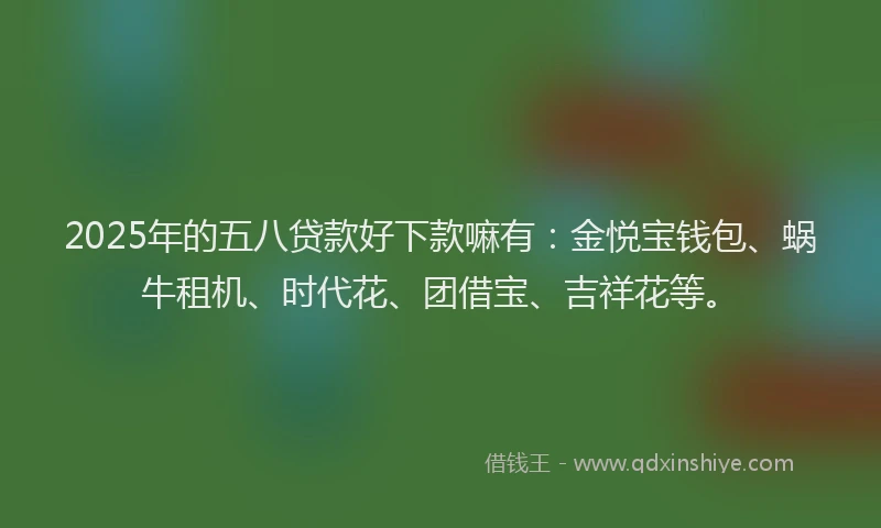 2025年的五八贷款好下款嘛有：金悦宝钱包、蜗牛租机、时代花、团借宝、吉祥花等。