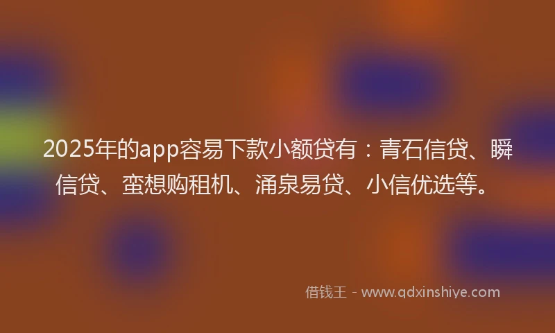 2025年的app容易下款小额贷有：青石信贷、瞬信贷、蛮想购租机、涌泉易贷、小信优选等。