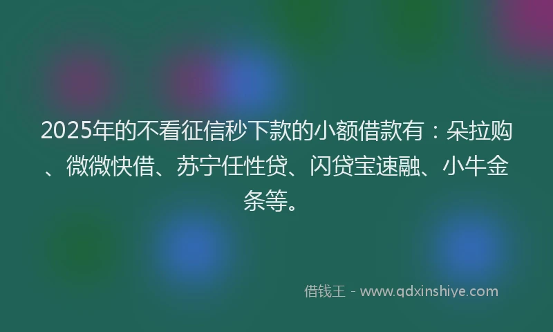 2025年的不看征信秒下款的小额借款有：朵拉购、微微快借、苏宁任性贷、闪贷宝速融、小牛金条等。