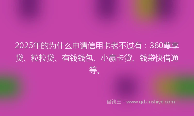 2025年的为什么申请信用卡老不过有：360尊享贷、粒粒贷、有钱钱包、小赢卡贷、钱袋快借通等。
